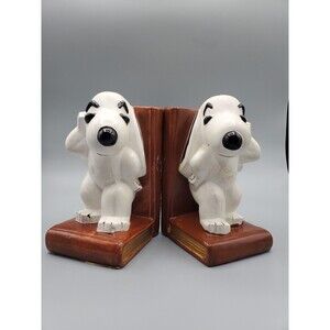 VINTAGE SNOOPY PEANUTS BOOKENDS (2) RARE CERAMIC KIDS ROOM COLLECTOR